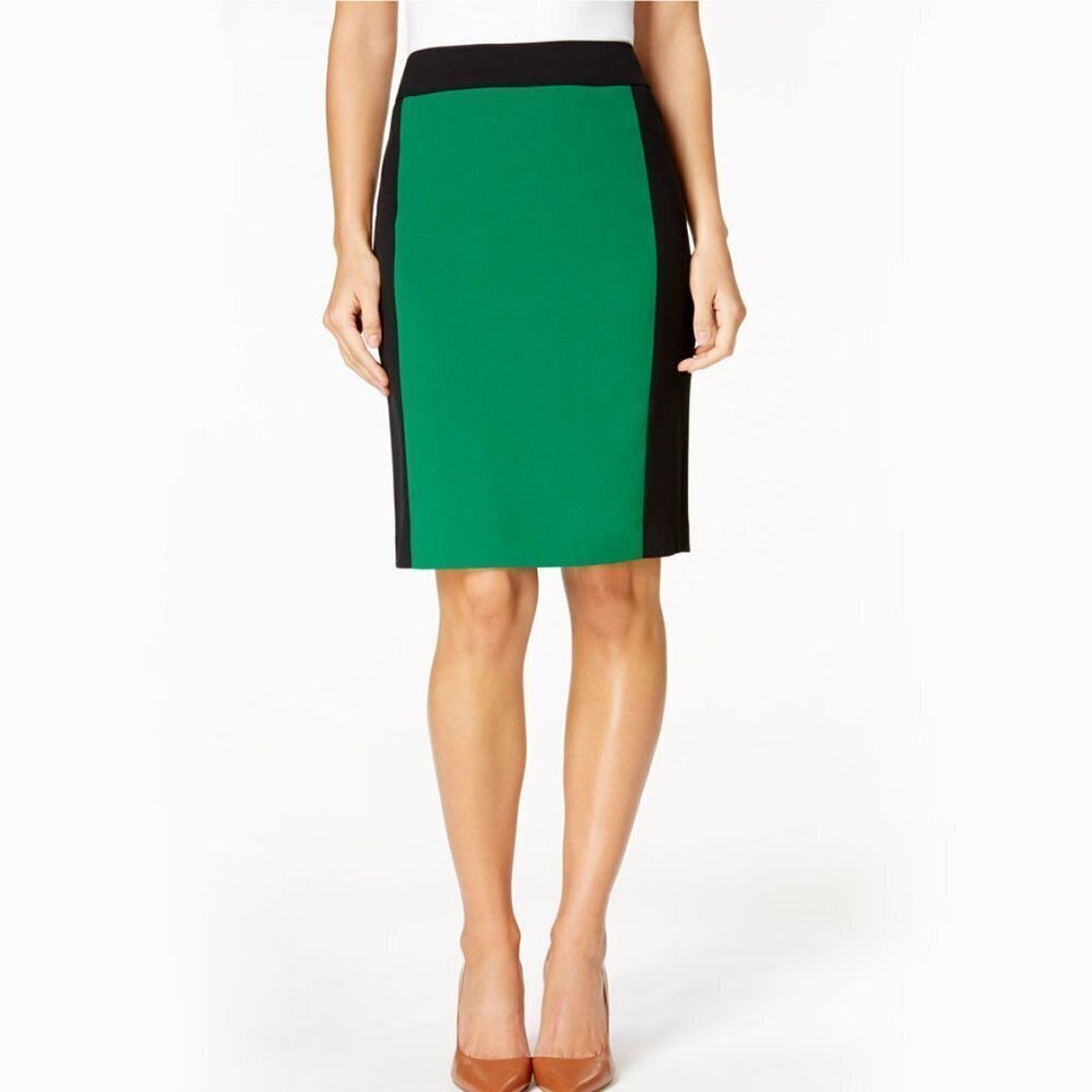 Nine West Women's Color Block Emerald Green / Black Pencil Skirt - Size 10 - NWT